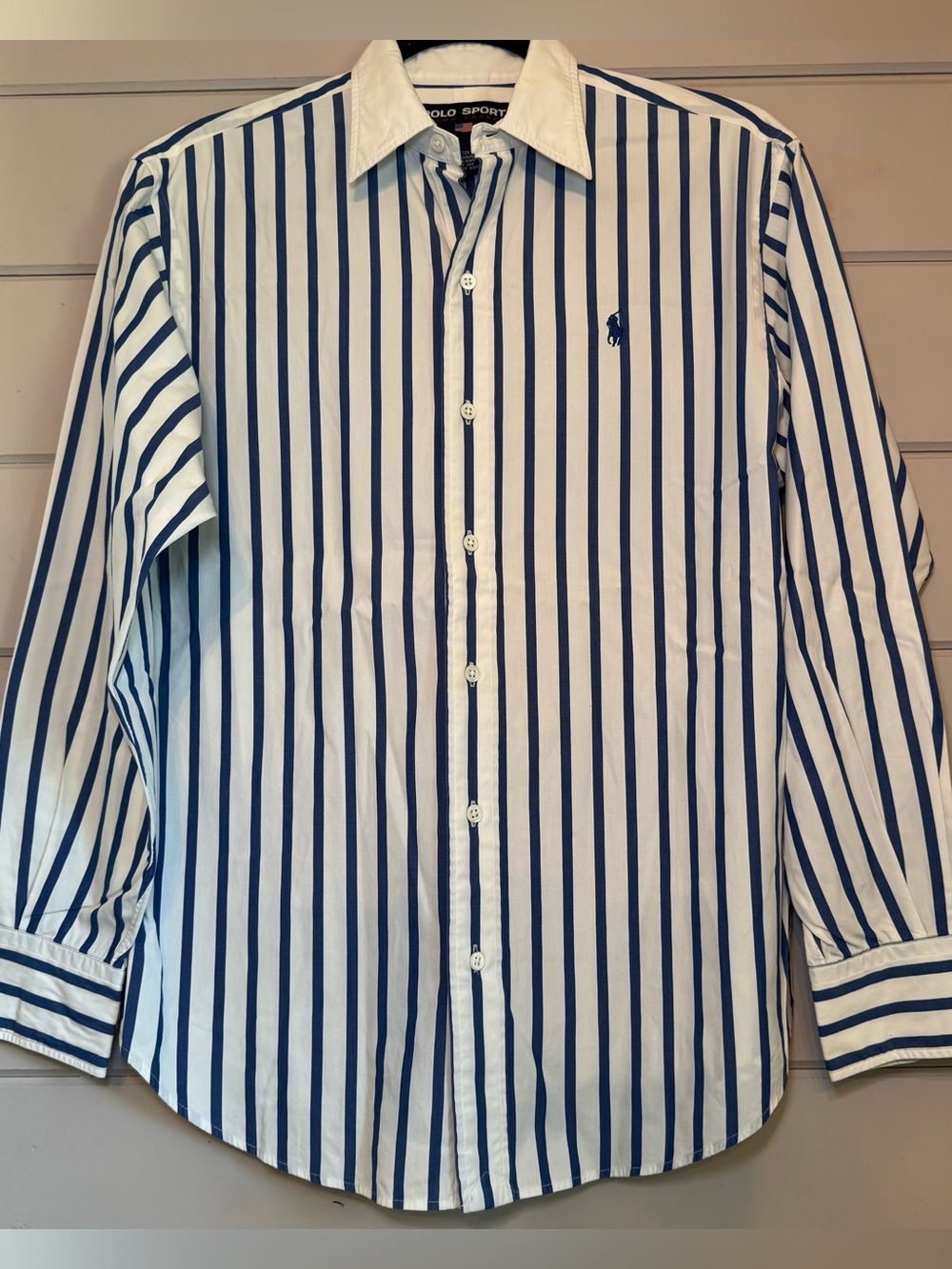 Boys Ralph Lauren Polo Sport Navy & White Striped Button Down
